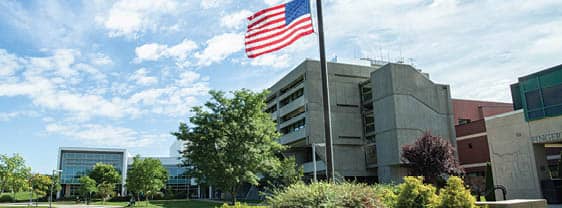 Finger Lakes Community College on a bright, late summer day.